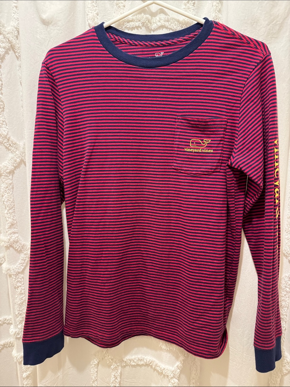 Vineyard Vines Kids' Long-Sleeve Dark Pink and Navy Striped Tee